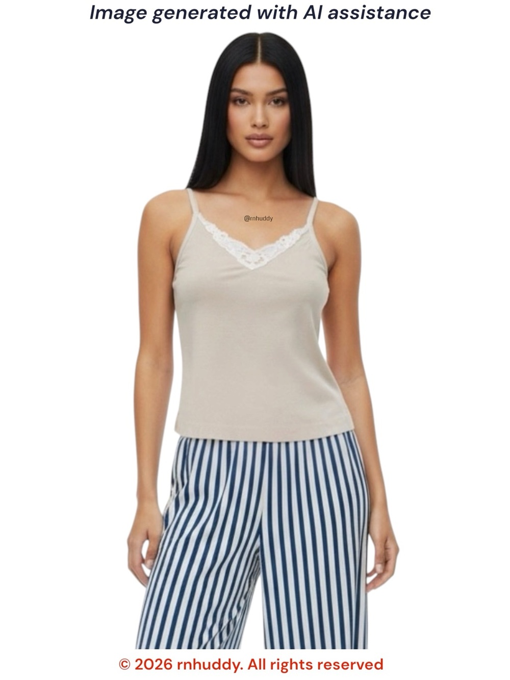 Winter Silks L beige lace trim silk PJ cami